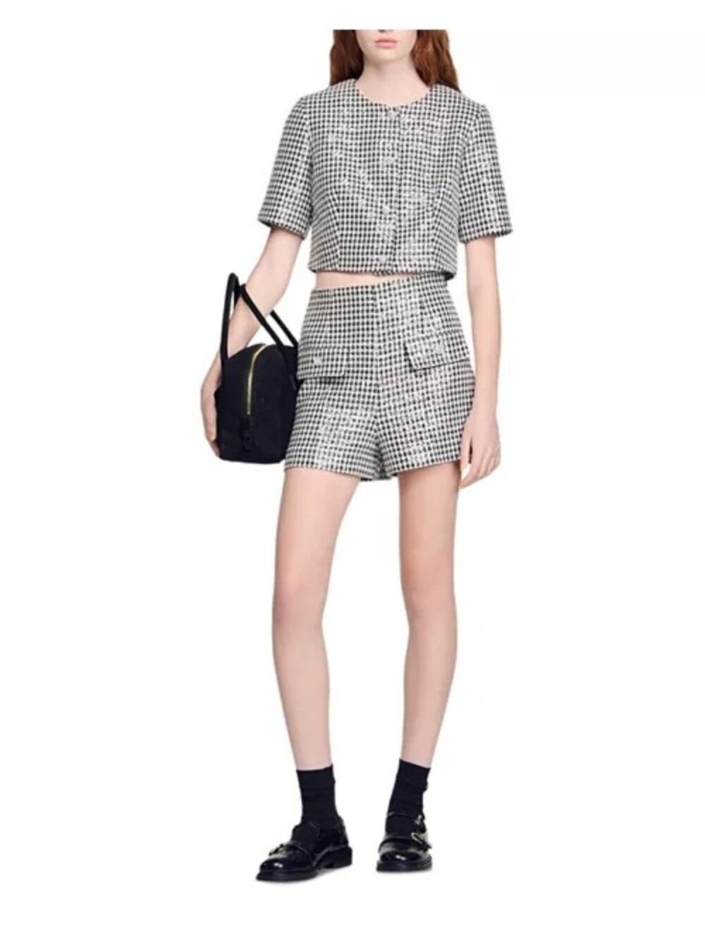 SANDRO Sequin Blazer Knit Shorts Set Size US 4 NEW NWOT